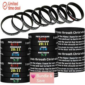 48 Pcs Silicone Bible Verse Bracelets Inspirational Religious Wristbands